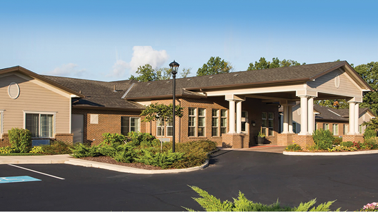 A large building with a black parking lot in front. AI generated content